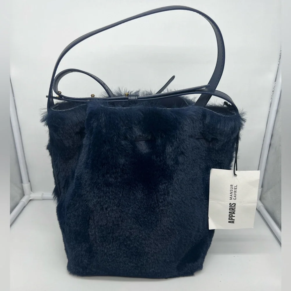 NWT MANSUR GAVRIEL X APPARIS Mini Bucket Blackberry Faux Fur Vegan Crossbody Bag - Picture 8 of 13